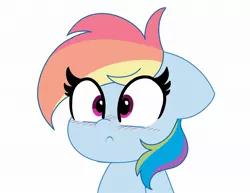 Size: 2048x1579 | Tagged: safe, artist:kittyrosie, derpibooru import, rainbow dash, pegasus, pony, :c, blushing, bust, cute, dashabetes, female, floppy ears, frown, mare, portrait, simple background, solo, surprised, white background, wide eyes