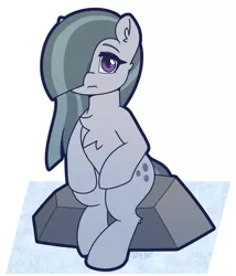 Size: 1234x1443 | Tagged: safe, artist:puetsua, derpibooru import, marble pie, earth pony, pony, 3:, chest fluff, cute, ear fluff, female, looking at you, marblebetes, mare, rock, sitting, solo
