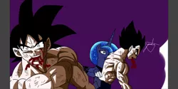 Size: 1440x720 | Tagged: after battle, alicorn, artist:yordisz, blood, comforting, crossover, crossover shipping, derpibooru import, dragon ball super, dragon ball z, fanfic art, goku, injured, princess luna, saiyan, screencap, semi-grimdark, shipping, shocked, surprised, vegeta, vomiting blood, worried