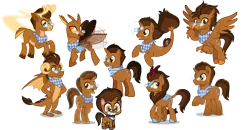 Size: 4600x2400 | Tagged: safe, artist:imperfectxiii, artist:orin331, derpibooru import, oc, oc:copper plume, unofficial characters only, changedling, changeling, classical hippogriff, crystal pony, deer, dragon, hippogriff, kirin, reindeer, seapony (g4), unicorn, my little pony: pony life, my little pony: the movie, :t, antlers, brown changeling, changedlingified, changelingified, commission, commissioner:imperfectxiii, crystallized, curved horn, deerified, dragonified, fins, flying, freckles, generation leap, glasses, grin, hand on hip, hippogriffied, horn, kirinified, movie accurate, multeity, napkin, neckerchief, open mouth, reindeerified, seaponified, simple background, smiling, solo, species swap, transparent background, vector, wings