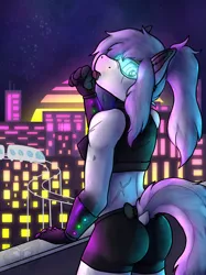 Size: 1024x1366 | Tagged: suggestive, artist:sursiq, derpibooru import, oc, anthro, earth pony, pony, candy, commission, female, food, glow, lollipop, looking back, raised tail, solo, solo female, tail, vaporwave, your character here