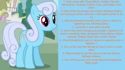 Size: 1920x1080 | Tagged: safe, derpibooru import, edit, edited screencap, editor:jaredking203, screencap, linky, shoeshine, earth pony, pony, the cutie pox, background pony, facts, female, mare, solo