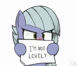 Size: 2779x2398 | Tagged: safe, artist:drawalaverr, derpibooru import, limestone pie, earth pony, pony, annoying, blatant lies, blushing, bronybait, cute, female, i'm not cute, limabetes, limetsun pie, mare, sign, simple background, solo, tsundere