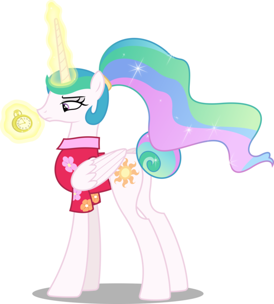 Size: 8992x10000 | Tagged: safe, artist:chrzanek97, derpibooru import, princess celestia, alicorn, pony, between dark and dawn, .svg available, absurd resolution, alternate hairstyle, clothes, cutie mark, female, inkscape, levitation, magic, mare, pocket watch, simple background, solo, telekinesis, transparent background, vector