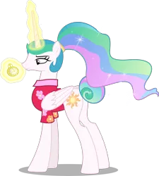 Size: 8992x10000 | Tagged: safe, artist:chrzanek97, derpibooru import, princess celestia, alicorn, pony, between dark and dawn, .svg available, absurd resolution, alternate hairstyle, clothes, cutie mark, female, inkscape, levitation, magic, mare, pocket watch, simple background, solo, telekinesis, transparent background, vector