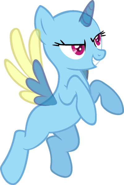 Size: 980x1466 | Tagged: safe, artist:pegasski, derpibooru import, oc, unofficial characters only, alicorn, pony, the ticket master, alicorn oc, bald, base, eyelashes, grin, horn, rearing, simple background, smiling, solo, transparent background, two toned wings, wings