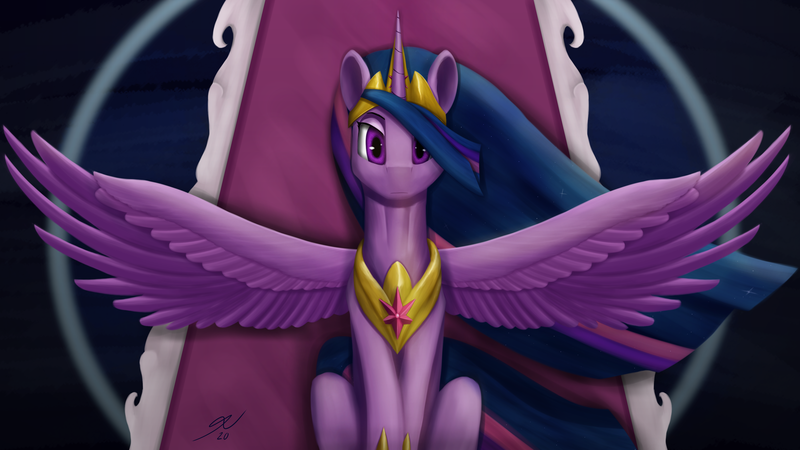 Size: 3840x2160 | Tagged: alicorn, artist:tenebrisnoctus, crown, derpibooru import, doodle, jewelry, older, older twilight, princess twilight 2.0, regalia, safe, sitting, spread wings, the last problem, twilight sparkle, twilight sparkle (alicorn), wings