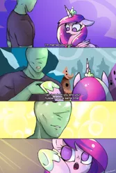 Size: 720x1080 | Tagged: alicorn, amazed, artist:colochenni, bisexual, comic, crystal empire, derpibooru import, dialogue, drawthread, hataage! kemonomichi, jewelry, meme, /mlp/, oc, oc:anon, ponified meme, princess cadance, regalia, safe