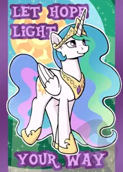 Size: 1500x2100 | Tagged: alicorn, artist:riverfox237, celestia redux, crown, derpibooru import, hoof shoes, jewelry, positive ponies, postcard, princess celestia, regalia, safe, solo