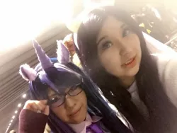 Size: 1280x960 | Tagged: artist:aila_nk, artist:arue_07, clothes, convention:tokyocomiccon, cosplay, costume, derpibooru import, glasses, horn, human, irl, irl human, photo, pony ears, rarity, safe, selfie, smiling, twilight sparkle