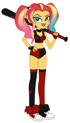 Size: 1024x1784 | Tagged: safe, artist:emeraldblast63, derpibooru import, sunset shimmer, equestria girls, baseball bat, belly button, clothes, converse, cosplay, costume, crossover, dc comics, female, harley quinn, harley quinn (2019), pigtails, shoes, sleeveless, twintails