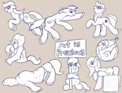 Size: 1299x1000 | Tagged: safe, artist:redquoz, derpibooru import, oc, earth pony, pony, clothes, crossed hooves, dancing, drawpile, earth pony oc, female, group, hoodie, hooves, jumping, lineart, male, mare, ornament, paintstorm studio, protest, silly, simple background, sketch, sketch dump, stallion, trapped, unhappy
