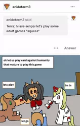 Size: 756x1195 | Tagged: safe, artist:ask-luciavampire, derpibooru import, oc, bat pony, earth pony, pony, vampire, vampony, tumblr:ask-the-pony-gamers, ask, card game, tumblr