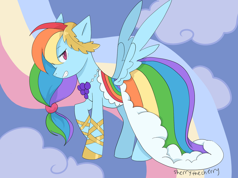 Size: 2000x1500 | Tagged: safe, artist:sherrythecherry, derpibooru import, rainbow dash, pegasus, pony, clothes, dress, female, gala dress, mare