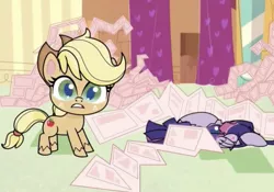 Size: 2638x1848 | Tagged: applejack, badge of shame, broken, derpibooru import, engineering, instructions, my little pony: pony life, safe, spoiler:pony life s01e13, twilight sparkle