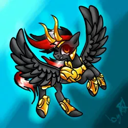 Size: 1024x1024 | Tagged: safe, artist:kiwwsplash, derpibooru import, oc, unofficial characters only, pegasus, pony, armor, one eye closed, pegasus oc, rearing, signature, solo, wings, wink