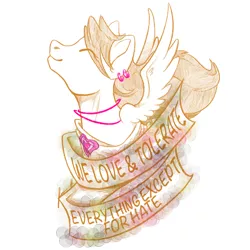 Size: 2048x2048 | Tagged: antifascist, artist:amberlight101, banner, bust, derpibooru import, heart, love and tolerance, love and tolerate, pegasus, safe, spread wings, wings
