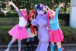 Size: 1000x667 | Tagged: artist:tashiroyu, artist:tetetoroort, clothes, cosplay, costume, derpibooru import, fursuit, human, irl, irl human, japanese, photo, pinkie pie, safe, sunset shimmer, twilight sparkle