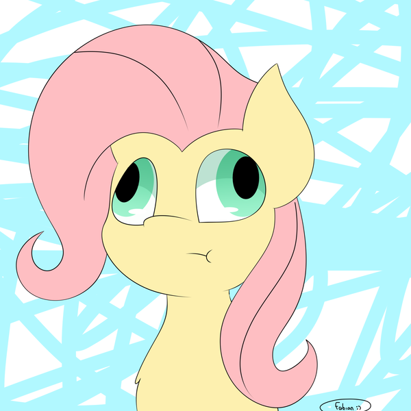 Size: 2000x2000 | Tagged: safe, artist:fabián art, derpibooru import, fluttershy, pegasus, pony, :t, abstract background, bust, derp, female, mare, signature, solo