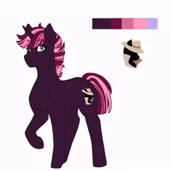 Size: 768x768 | Tagged: safe, artist:vennyredmoon, deleted from derpibooru, derpibooru import, oc, oc:berry twist, unofficial characters only, pony, unicorn, magical lesbian spawn, nonbinary, offspring, parent:tempest shadow, parent:twilight sparkle, parents:tempestlight, raised hoof, reference sheet, simple background, solo, white background