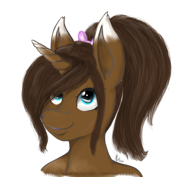 Size: 1024x954 | Tagged: safe, artist:zsnowfilez, derpibooru import, oc, oc:chocolate frostheart, anthro, unicorn, female, simple background, solo, transparent background