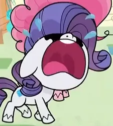 Size: 386x429 | Tagged: bad thing no. 3, crying, derpibooru import, makeup, marshmelodrama, my little pony: pony life, open mouth, pinkie pie, rarity, rarity being rarity, running makeup, safe, spoiler:pony life s01e05