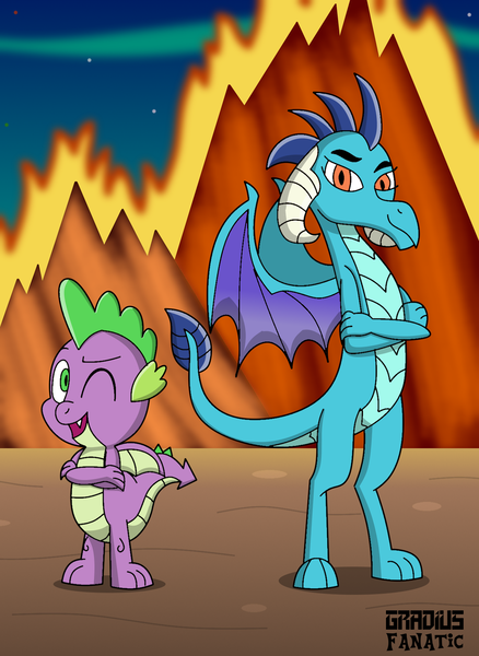 Size: 1267x1734 | Tagged: artist:gradiusfanatic, derpibooru import, dragon, dragoness, female, gradius, princess ember, safe, spike