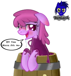 Size: 3840x4154 | Tagged: safe, artist:damlanil, derpibooru import, berry punch, berryshine, earth pony, goo, goo pony, original species, pony, alcohol, barrel, blushing, bubble, cute, drunk, female, floppy ears, happy, mare, shiny, shiny mane, show accurate, simple background, smiling, solo, symbiote, transformation, transparent background, vector, wine