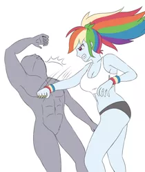 Size: 2460x2923 | Tagged: safe, artist:sumin6301, derpibooru import, rainbow dash, equestria girls, abs, anonymous, belly button, breasts, busty rainbow dash, looking at you, punch, simple background, white background