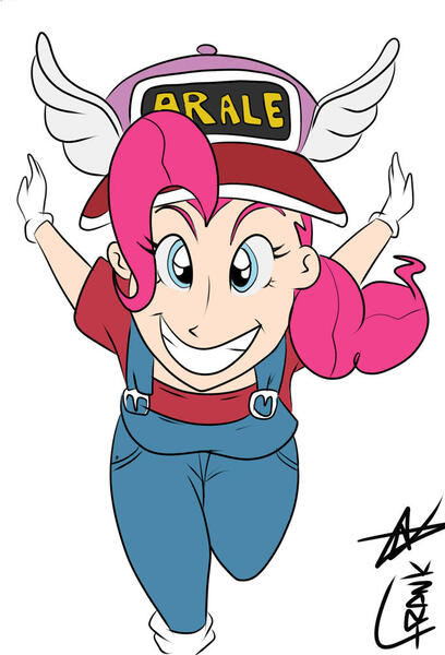 Size: 680x1000 | Tagged: anime, arale, artist:frankaraya, crossover, derpibooru import, digital art, dr. slump, human, humanized, norimaki arale, pinkie pie, safe, simple background