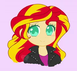 Size: 2048x1907 | Tagged: safe, artist:kittyrosie, derpibooru import, sunset shimmer, human, equestria girls, blushing, bust, cute, female, human coloration, humanized, no pupils, purple background, shimmerbetes, simple background, solo