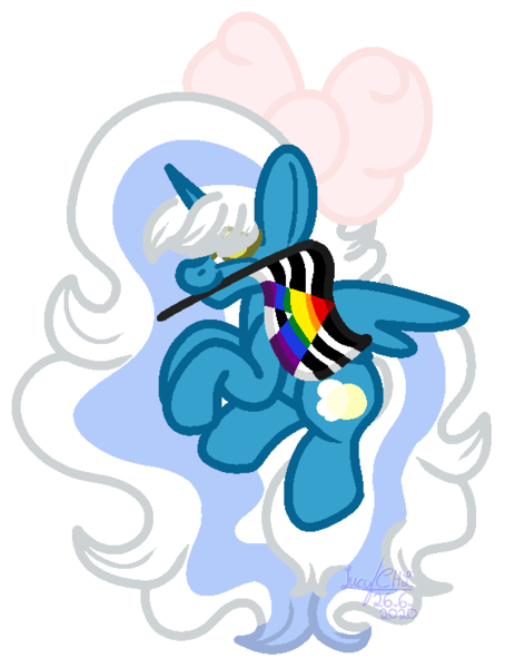 Size: 560x740 | Tagged: alicorn, alicorn oc, artist:chocolateheartlu, bow, derpibooru import, female, hair bow, horn, mare, mouth hold, oc, oc:fleurbelle, pride, pride flag, safe, simple background, transparent background, wings