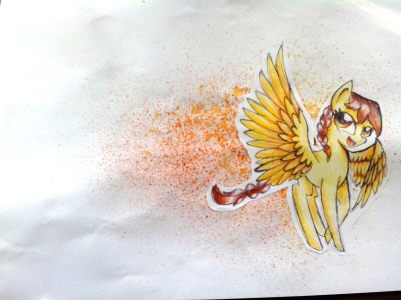 Size: 1280x960 | Tagged: safe, artist:kiwwsplash, derpibooru import, oc, unofficial characters only, pegasus, pony, braid, braided tail, eyelashes, looking up, open mouth, pegasus oc, smiling, solo, traditional art, wings