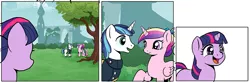 Size: 1000x326 | Tagged: artist:muffinshire, clothes, comic:twilight's first day, derpibooru import, female, filly, happy, princess cadance, safe, shining armor, shipper on deck, twilight sparkle, uniform, wip, younger