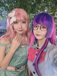 Size: 600x800 | Tagged: artist:ssofia_0612, butterfly hairpin, clothes, cosplay, costume, derpibooru import, fluttershy, glasses, hairpin, human, irl, irl human, kotobukiya, photo, safe, twilight sparkle