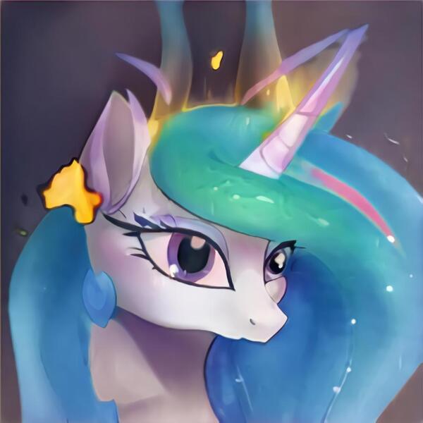 Size: 1024x1024 | Tagged: safe, artist:thisponydoesnotexist, derpibooru import, machine learning generated, oc, unofficial characters only, pony, unicorn, artificial intelligence, ethereal mane, eyeshadow, female, fire, image, jpeg, makeup, mare, multicolored hair, neural network, not celestia, solo, starry mane