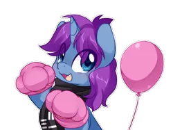 Size: 1072x800 | Tagged: safe, artist:loyaldis, derpibooru import, oc, oc:mobian, unofficial characters only, pony, unicorn, balloon, blushing, clothes, commission, cute, male, nya, ocbetes, paw socks, pink, rawr, scarf, simple background, snaggletooth, solo, stallion, transparent background, ych result