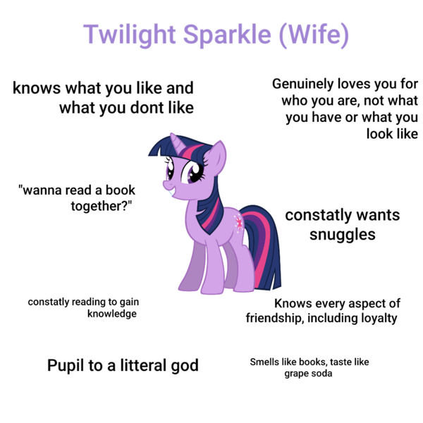 Size: 1024x1024 | Tagged: artist needed, safe, derpibooru import, edit, twilight sparkle, pony, unicorn, female, ideal gf, mare, meme, simple background, smiling, solo, text, unicorn twilight, white background