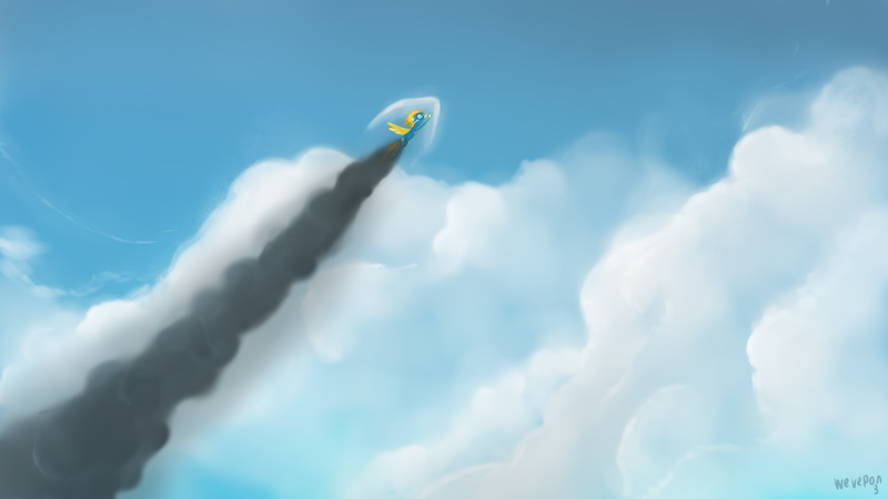 Size: 3840x2160 | Tagged: safe, artist:wevepon3, derpibooru import, spitfire, pegasus, pony, cloud, female, looking up, sky, solo, sun