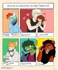 Size: 205x245 | Tagged: anthro, anthro with ponies, artist:amweuvu, bowtie, bust, clothes, crossover, derpibooru import, eye scar, female, hat, human, katsuki bakugou, male, mare, my hero academia, ochako uraraka, open mouth, pegasus, picture for breezies, rainbow dash, safe, scar, scar (the lion king), six fanarts, smiling, the cat returns, the last problem