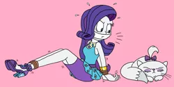 Size: 2577x1293 | Tagged: suggestive, artist:bugssonicx, derpibooru import, opalescence, rarity, equestria girls, angry, arm behind back, bondage, bound and gagged, bound wrists, cloth gag, clothes, female, femsub, gag, high heels, muffled words, rarisub, shoes, struggling, submissive, tied up