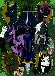 Size: 2968x4080 | Tagged: alicorn, armor, artist:thecrazydragon, chess piece, derpibooru import, fanfiction cover, fimfiction, jewelry, necklace, oc, princess luna, rubik's cube, safe, scar, skull, smiling, twilight sparkle, twilight sparkle (alicorn)