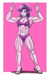 Size: 800x1220 | Tagged: suggestive, artist:tzc, derpibooru import, starlight glimmer, equestria girls, bikini, blushing, breasts, clothes, commission, female, muscles, muscular female, solo, solo female, starlight lifter, swimsuit, underwear