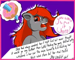 Size: 5000x4000 | Tagged: anthro, artist:nthdegr33, comic, comic strip, derpibooru import, donut, female, food, implied anal, implied anus, implied sex, lust, oc, solo, solo female, suggestive