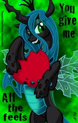 Size: 500x783 | Tagged: all my feels, artist:texasuberalles, changeling, derpibooru import, heart, holiday, queen chrysalis, safe, solo, valentine, valentine's day