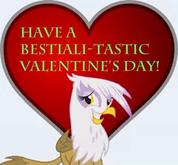 Size: 600x557 | Tagged: suggestive, derpibooru import, gilda, gryphon, grin, heart, holiday, implied bestiality, lasty's hearts, nervous, nervous grin, simple, smiling, valentine, valentine's day