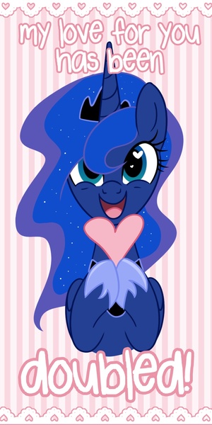 Size: 750x1500 | Tagged: artist:steffy-beff, derpibooru import, heart, hearts and hooves day, holiday, princess luna, safe, solo, the fun has been doubled, valentine, valentine's day