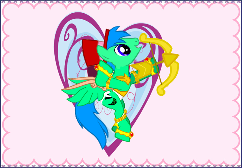 Size: 1500x1043 | Tagged: arrow, bow and arrow, bow (weapon), card, cupid, derpibooru import, fake wings, hearts and hooves day, holiday, oc, pony creator, safe, unofficial characters only, valentine, valentine's day, weapon