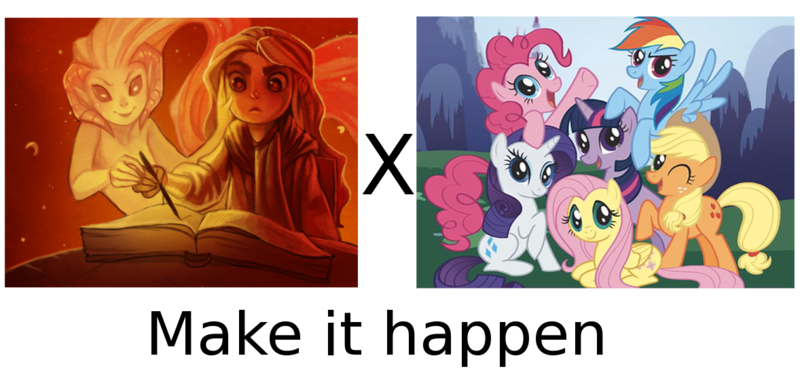 Size: 1178x574 | Tagged: applejack, ava ire, ava's demon, derpibooru import, exploitable meme, fluttershy, make it happen, mane six, meme, meta, parody, pinkie pie, rainbow dash, rarity, safe, twilight sparkle, wrathia bellarmina