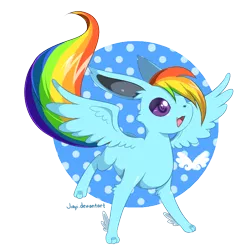 Size: 750x750 | Tagged: abstract background, artist:jiayi, derpibooru import, eevee, eeveelution, oc, oc:rainbow eevee, pokefied, pokémon, rainbow dash, safe, solo, spread wings, wings